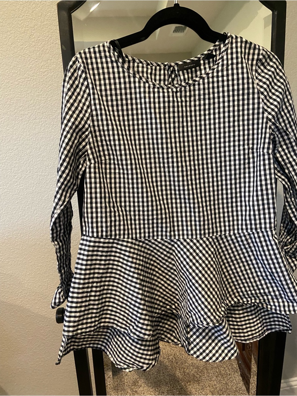 Halogen Black and White Gingham Peplum Blouse